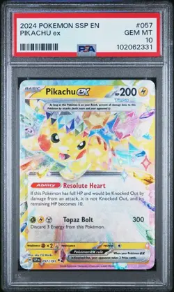 Pikachu Ex 057, Pokemon TCG, Surging Sparks, PSA 10 Gem Mint - Image 1