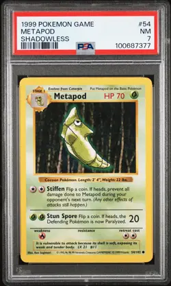 1999 POKEMON BASE SET SHADOWLESS #54 METAPOD PSA 7 - Image 1