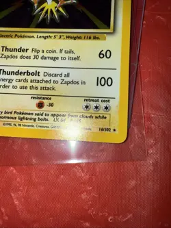 Pokemon TCG Zapdos Base Set Unlimited Holo Rare Card #16/102 - Image 5