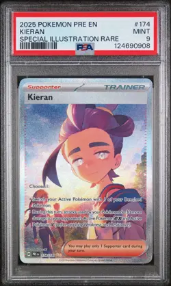 2025 POKEMON PRE EN-PRISMATIC EVOLUTIONS SPECIAL ILLUSTRATION RARE KIERAN PSA 9 - Image 1