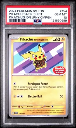 2024 POKEMON INDONESIAN SV-P PROMO #154 PIKACHU IN BATIK SHIRT PSA 10 - Image 1
