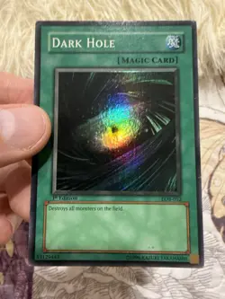 Yugioh Dark Hole LOB-052 Super Rare 1st Ed WAVY HP See Pictures - Image 1