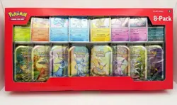 Pokemon TCG Prismatic Evolutions 8 Mini Tins Display Costco USA Exclusive Promos - Image 1