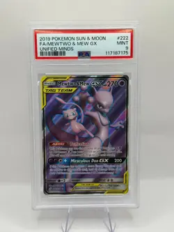 POKEMON MEWTWO MEW GX UNIFIED MINDS 222 PSA 9 MINT FULL ART RARE - Image 1
