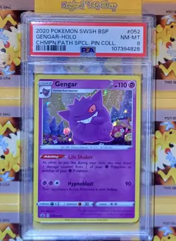 Pokemon Gengar Black Star Promo SWSH052 Holo Swirl PSA NM Mint - Image 1