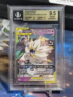BGS 9.5 GEM-MINT SOLGALEO & LUNALA GX #75 ULTRA RARE COSMIC ECLIPSE 2019 POKEMON - Image 1