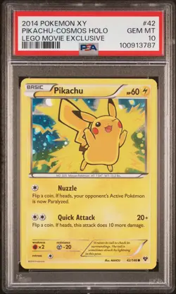 2014 POKEMON XY LEGO MOVIE EXCLUSIVE #42 PIKACHU-COSMOS HOLO PSA 10 - Image 1