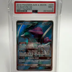 Pokemon 2018 Sun and Moon Lost Thunder #200 Full Art Suicune GX PSA 9 MINT - Image 1