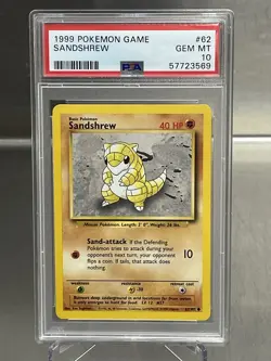 1999 Pokemon Base Set Sandshrew 62/102 PSA 10 Gem Mint Rare Card Wotc Vintage - Image 1