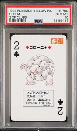 PSA 10 Pokemon Playing Card Poker Yellow Golem #076C 2 of Clubs 1998 Pop 1 - Image 1