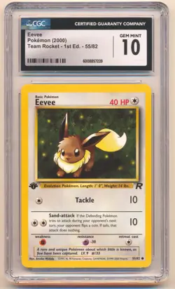 2000 POKEMON TEAM ROCKET 1ST EDITION EEVEE #55/82 CGC 10 - Image 1