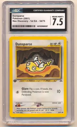 2001 POKEMON NEO DISCOVERY 1ST EDITION DUNSPARCE #54/75 CGC 7.5 - Image 1