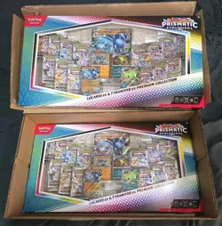 2 x Pokemon Prismatic Evolutions Lucario EX and Tyranitar EX Premium Collection - Image 1