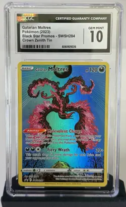 CGC 10 GEM MINT Galarian Moltres SWSH284 Black Star Promos Full Art Holo Pokemon - Image 1
