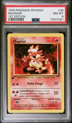 1999 Pokemon WOTC Base Set Spanish 1st Edition PSA 8 MAGMAR #36 - Image 1