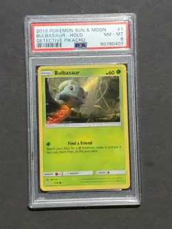 Pokemon PSA 8 BULBASAUR 1/18 - 2019 DETECTIVE PIKACHU HOLO PROMO - (NM/MINT) - Image 1