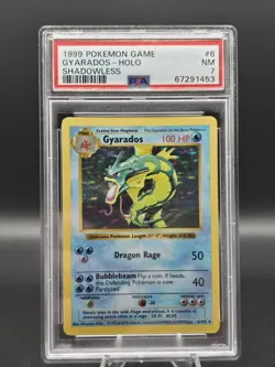 PSA 7 - 1999 POKEMON BASE SET SHADOWLESS GYARADOS HOLO CARD 6/102 - Image 1