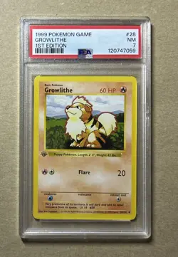 1999 Pokemon Base Set 1st Edition Growlithe Card #28 PSA 7 - Image 1