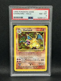 1999 Pokemon Game Base Set Unlimited Charizard Holo Card #4 - PSA 8 - Image 1