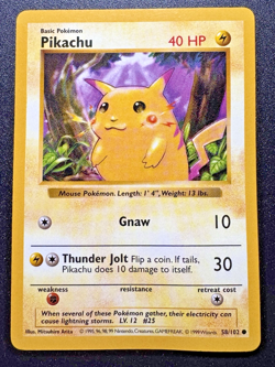 Red Cheek Shadowless Pikachu 58/102 Base Set Pokemon Card Rare HP - Image 1