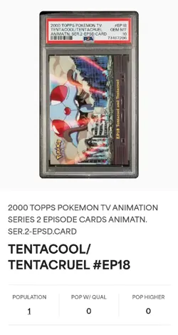 2000 Topps Pokemon TV Animation Series 2 Tentacool/Tentacruel EP18 PSA 10 LowPop - Image 1