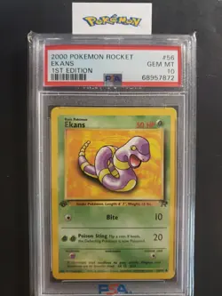 First Edition 2000 Pokemon Rocket 56/82 Ekans PSA GEM MT 10 - Image 1