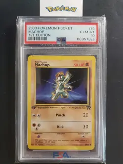 First Edition 2000 Pokemon Rocket 59/82 Machop PSA GEM MT 10 - Image 1