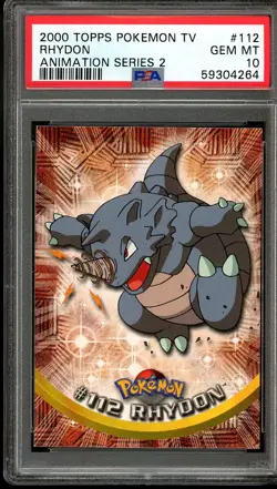 2000 Topps Pokemon Tv Animation Series 2 #112 Rhydon PSA 10 Gem Mint - Image 1