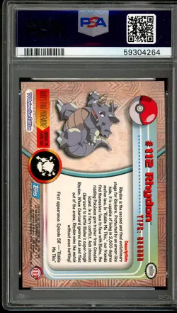 2000 Topps Pokemon Tv Animation Series 2 #112 Rhydon PSA 10 Gem Mint - Image 2