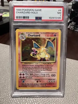 1999 Pokemon Base Set Unlimited #4 Charizard-Holo PSA 7 - Image 1