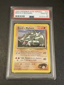 2000 Pokemon Gym Heroes Brock’s Rhyhorn #22 PSA 10 - Image 1