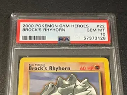 2000 Pokemon Gym Heroes Brock’s Rhyhorn #22 PSA 10 - Image 2