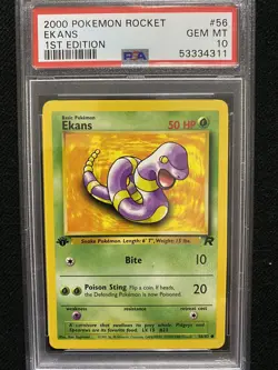 2000 Pokemon Team Rocket 1st Edition Ekans 56/82 PSA 10 Gem Mint - Image 1