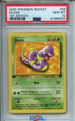 2000 Pokemon Rocket #56 Ekans 1st Edition PSA 10 - Image 1