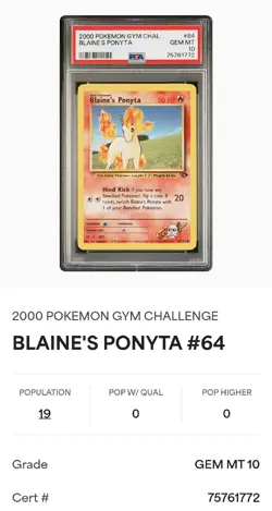 2000 Pokemon Gym Challenge Blaine's Ponyta #64/132 PSA 10 GEM MINT LOW POP - Image 1