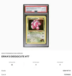 2000 Pokemon Gym Heroes Erika's Exeggcute #77/132 PSA 10 GEM MINT LOW POP - Image 1