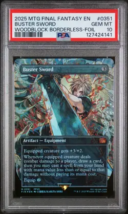 Buster Sword #0351 2025 Magic MTG Final Fantasy Woodblock Borderless-Foil PSA 10 - Image 1