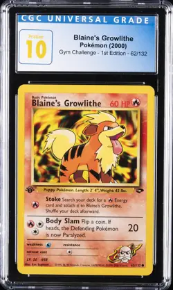 2000 POKEMON GYM CHALLENGE 1ST ED #62 BLAINE'S GROWLITHE CGC 10 PERFECT - Image 1