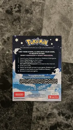 Shiny Miraidon Or Shiny Koraidon Legendary Pokemon Promo Code - NEW - Image 2