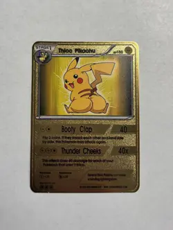 Thicc Pikachu Gold Metal High Quality Fan Art Card Funny Collectible Gift Mint - Image 1
