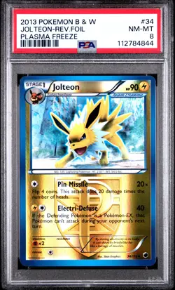 2013 POKEMON PLASMA FREEZE JOLTEON #34 REVERSE FOIL PSA 8 NM #112784844 - Image 1