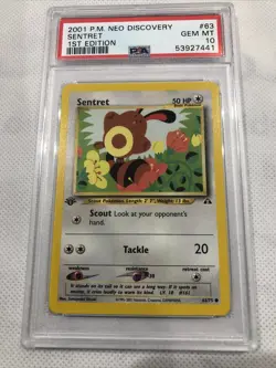 2001 Pokemon Neo Discovery 1st Edition Sentret #63 PSA 10 - Image 1