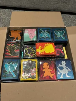 Pokemon ETB Card Sleeves 82 Packs - LOT Plus Extras! Large Flat Rate Box Full - Image 1