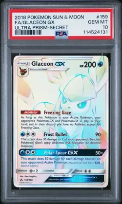 PSA 10 GLACEON GX 159 ULTRA PRISM SECRET RAINBOW RARE SUN MOON POKEMON GEM MINT - Image 1