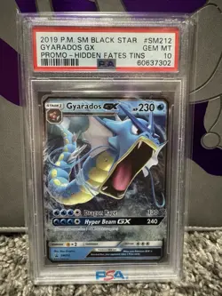 Pokemon Sun & Moon Black Star SM212 Hidden Fates TIN Gyarados GX PSA 10 GEM MINT - Image 1