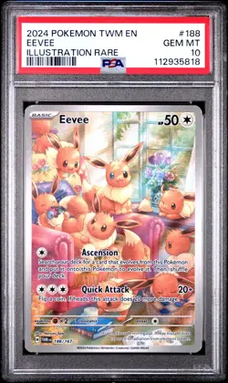 2024 POKEMON TWM EN-TWILIGHT MASQUERADE ILLUSTRATION RARE #188 EEVEE PSA 10 - Image 1