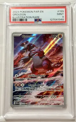2023 POKEMON PAR EN-PARADOX RIFT ILLUSTRATION RARE #199 GROUDON PSA 9 MINT - Image 1