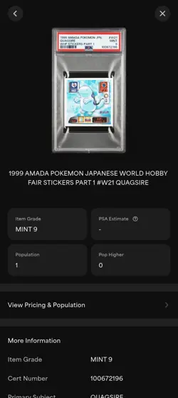 1999 AMADA POKEMON JAPANESE WORLD HOBBY FAIR STICKERS PART 1 #W21 QUAGSIRE - Image 3