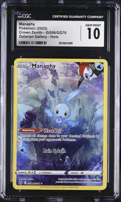 Pokemon Manaphy GG06/GG70 Crown Zenith Galarian Gallery Holo CGC 10 Low Pop - Image 1