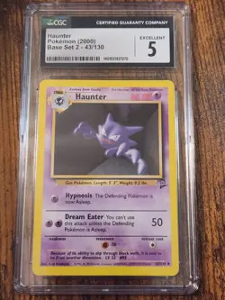 CGC Graded Excellent 5 Haunter Pokemon 2000 Base Set 2 43/130 - Image 1